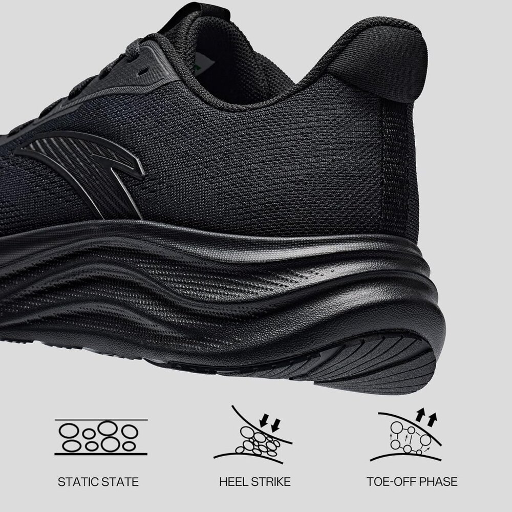 Men’s All Black Comfortable Running Trainers Jogging Walking Athletic Shoes - Picture 3 of 7